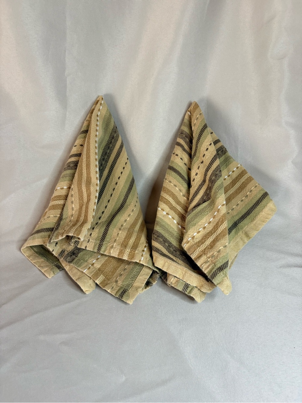 Sonoma Striped Green and Tan Napkin Set